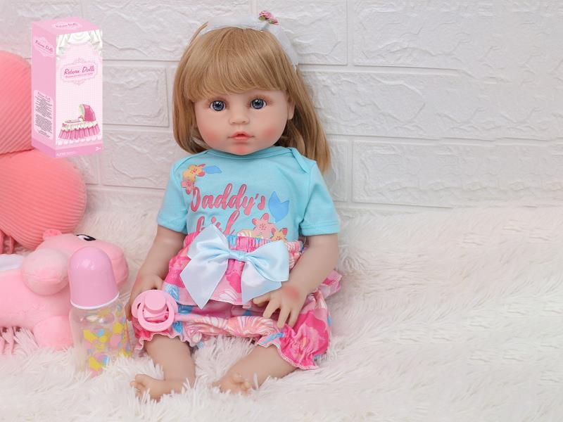 45cm Soft Plastic Soft Plastic Reborn Doll(Wig Sheath)With Feeding-Bottle, Magnetic Pacifier, Diaper, Birth Card