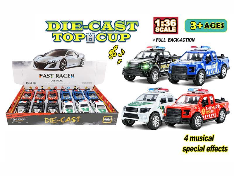 1:36 Alloy Pull Back Police Car With Light And Music 12pcs