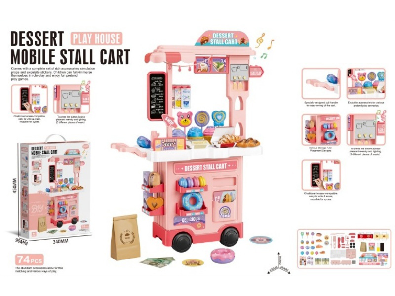 Two-In-One Dessert Table Trolley With Lighting, Music And Writing Board (74Pcs)