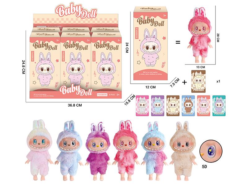 11" 5 Joints 5D Eyes PVC Vinyl Plush Doll Labubu With Theme Music 6pcs