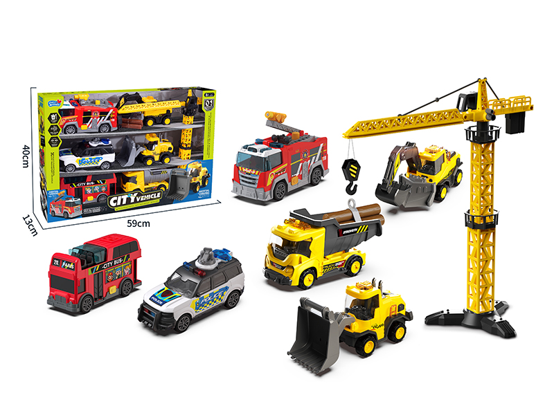 Friction City Car, Engineering Truck Set With Sound And Lights