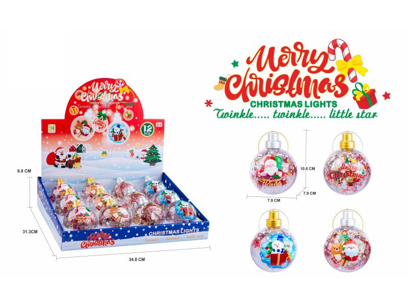 Christmas Round Ball Pendant(With Light)12pcs