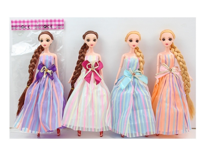 12-Inch 30 Cm, 9-Joint Solid Body, Empty Legs, 3D Eyes, Long Braided Dress Doll, Multiple Mixed Outfits
