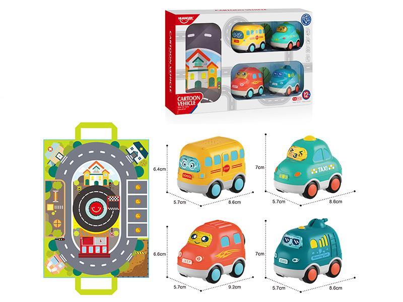 Slide Cartoon Car With Sound And Light 4pcs