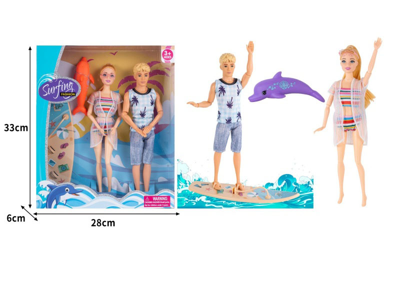 Double 11.5-Inch Heavy 11-Joint Male Doll + 11.5-Inch Heavy 11-Joint Swimsuit Doll With Surfboard + Dolphin Glasses