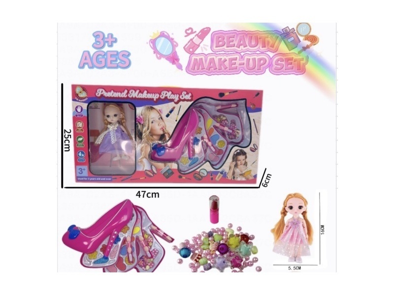 6-inch solid doll with shoes and high heels, four-layer/children's makeup, accessories and toys