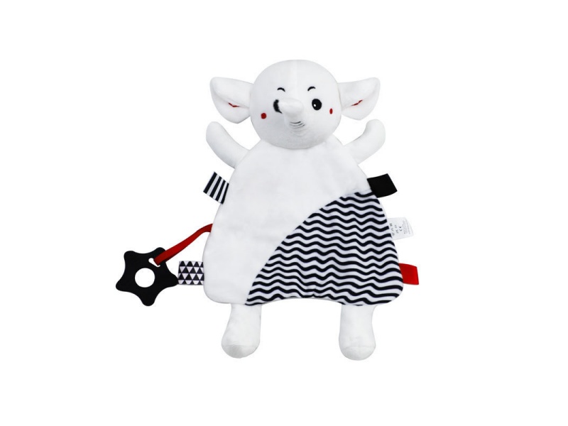 Black And White Elephant Rattle Teething Baby Pocket Soothing Towel