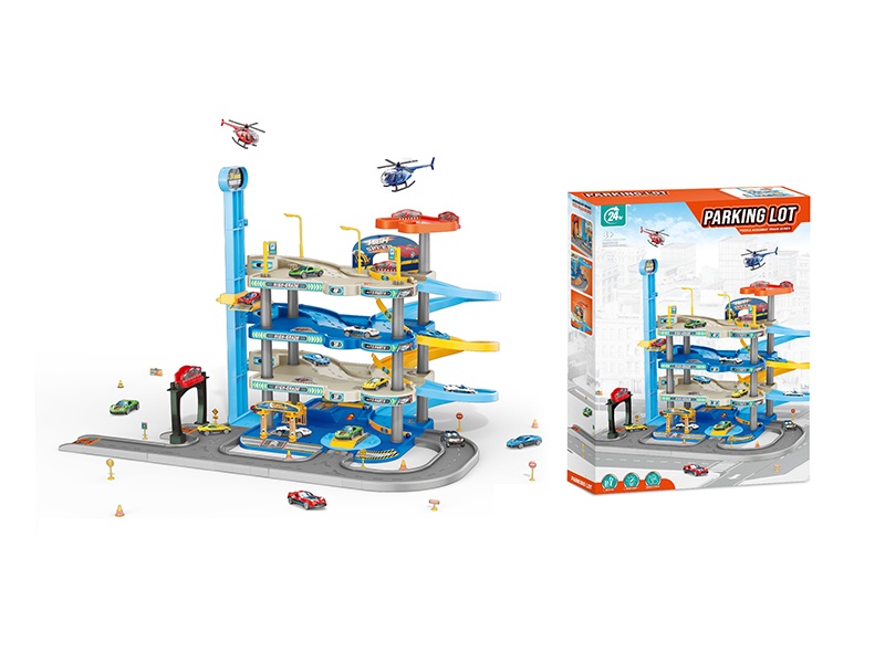 Puzzle Assembled Track Parking Lot With 1 Alloy Aircraft 2 Alloy Cars