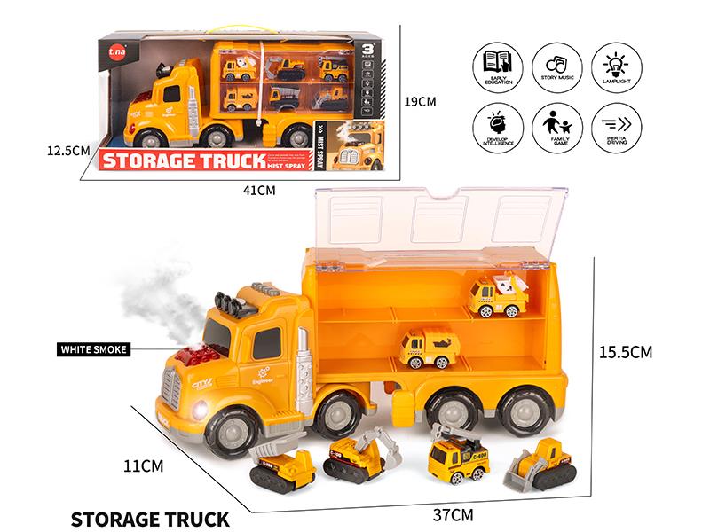Storage Container Truck(With Sound And Light,Spray) + 6 Pull Back Alloy Engineering Trucks