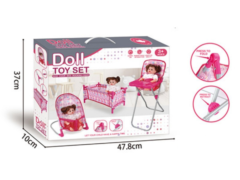 Set Of Three Pieces: Bed/Dining Chair/Rocking Chair +14"Ic Doll