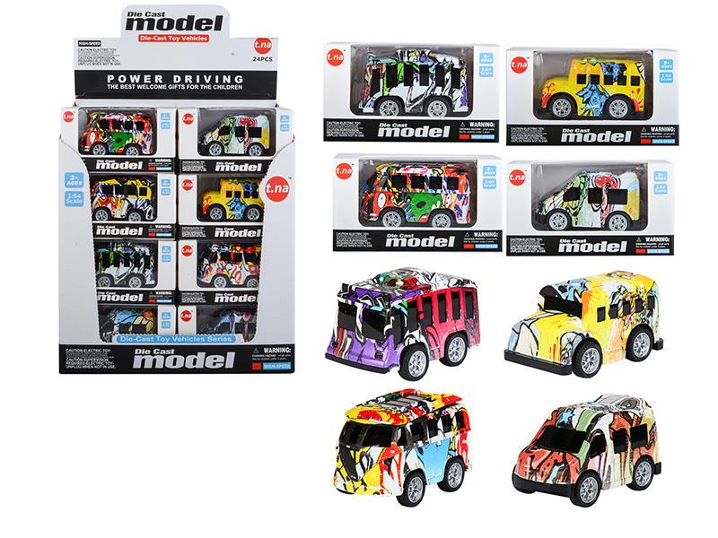 Q Edition Alloy Pull Back Graffiti School Bus 24pcs