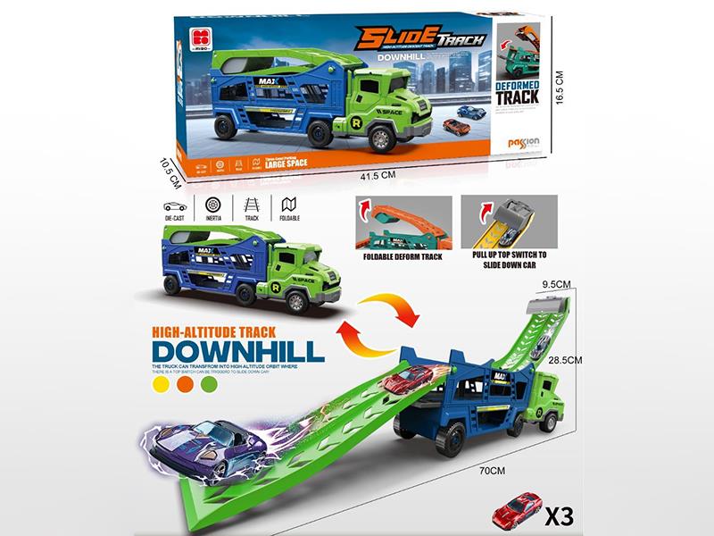 Friction Flodable Deform Track Storage Truck + 3 Alloy Cars