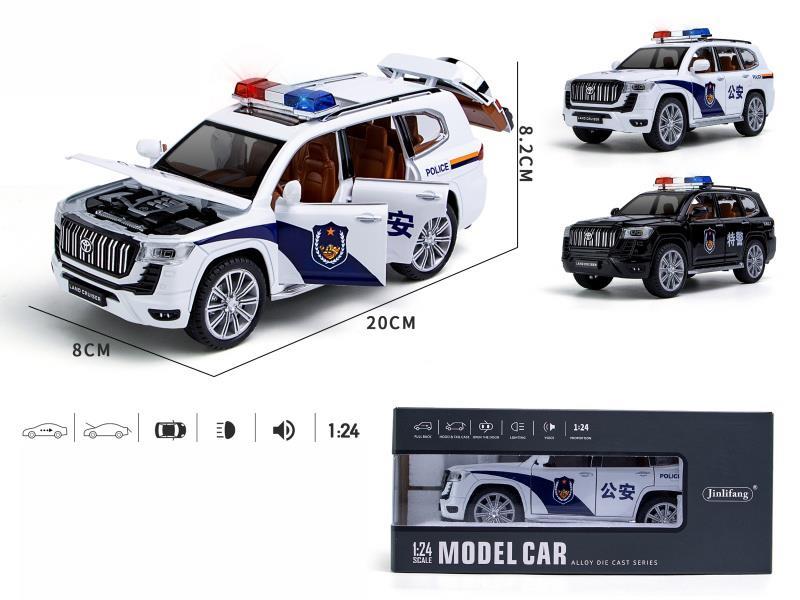 1:24 Prado Chinese Police Car Version Pull Back Alloy Six-Door Car Model With Sound And Light