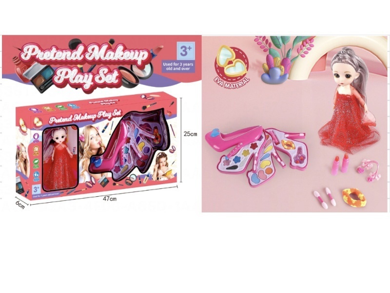 6-inch solid doll with shoes and high heels, four-layer/children's makeup, accessories and toys