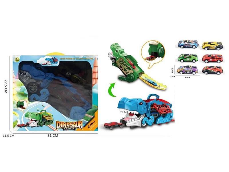 Large-Sized Dinosaur Swallowing Car With 6 Metal Cars