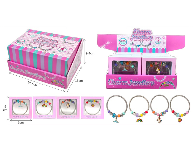 Four Diy Pandora Metal Bracelets With Beaded Macaron Beads (Unicorn + Mermaid Theme), 12 Pieces