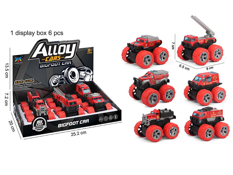 Pull Back Alloy Big Wheel Fire Engines 6pcs