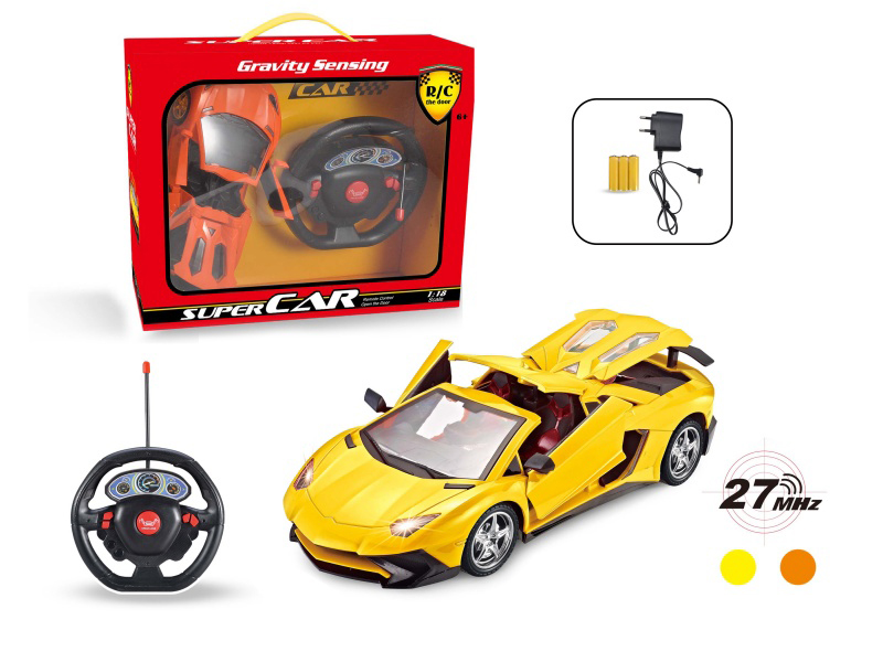 1:18 Lamborghini Roof Remote Control Car With Four Doors (Equipped With A Large Steering Wheel Remote Control, Charger, Rechargeable Battery)