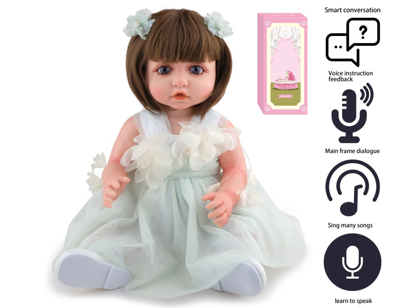55cm Soft Plastic Reborn Doll(Wig Sheath) With Feeding-Bottle, Magnetic Pacifier, Diaper, Birth Card With Smart Conversation, Recording Functions
