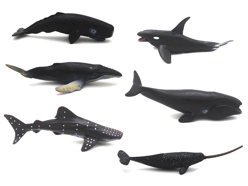 6 Mini Marine Creatures (A Whale Shark +B Bowhead Whale +C Narwhal +D Humpback Whale +E Killer Whale +F Sperm Whale)