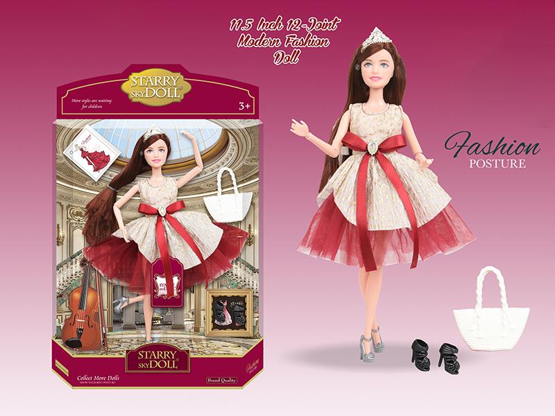 11.5 Inch 12-Joint Modern Fashion Doll With Handbag, Crown, High-Heeled Shoes, Wish Card