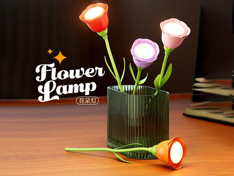 Rechargeable Led Three-Level Lighting Rose Table Lamp/Night Light