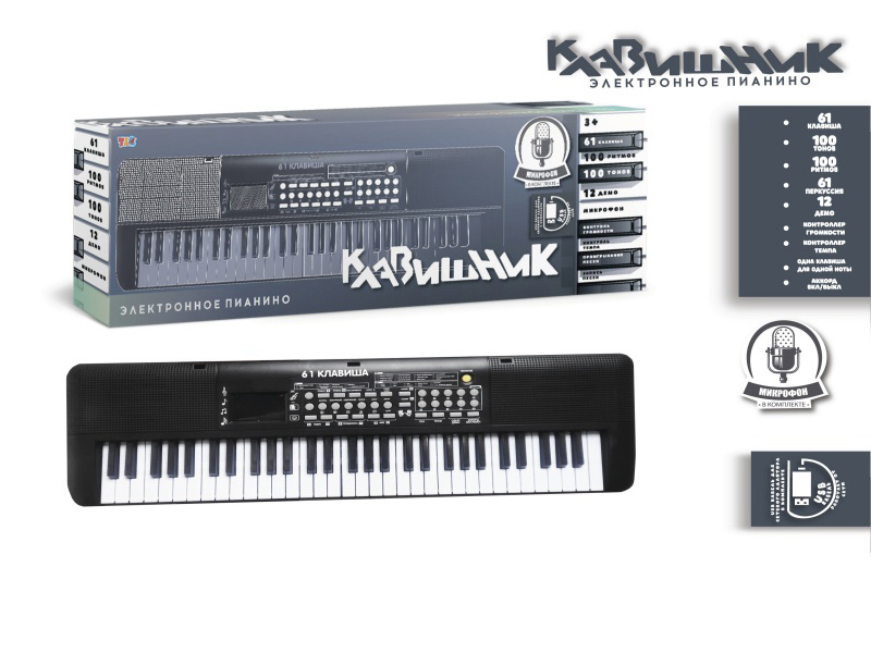 61-Key Multi-Functional Electronic Organ With Digital Function, Usb Connection Cable, Microphone (Black)