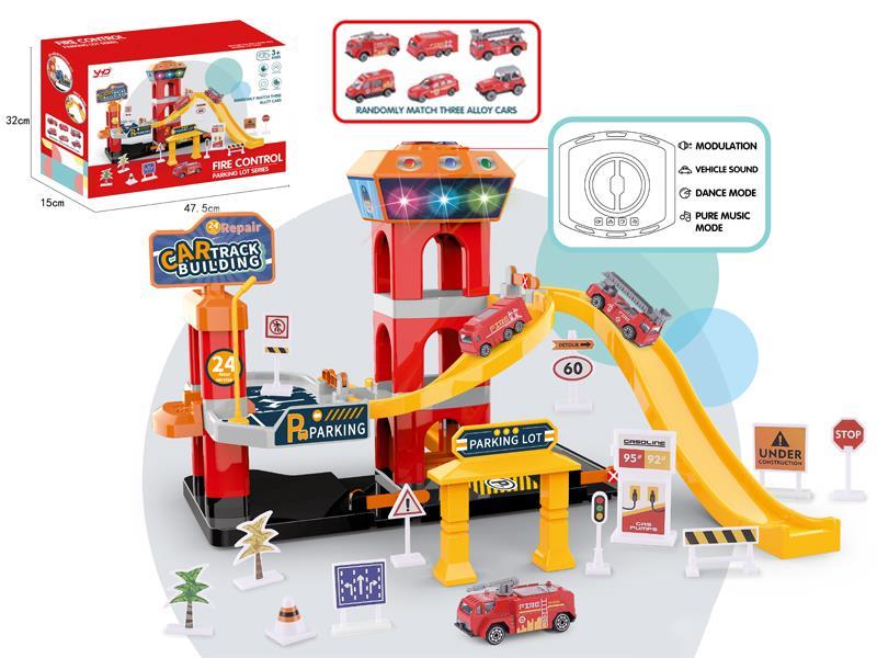 B/O Fire Theme Series Three Storey Lifting Track Parking Lot