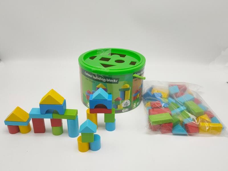 50 Wooden Building Blocks In A Bucket
