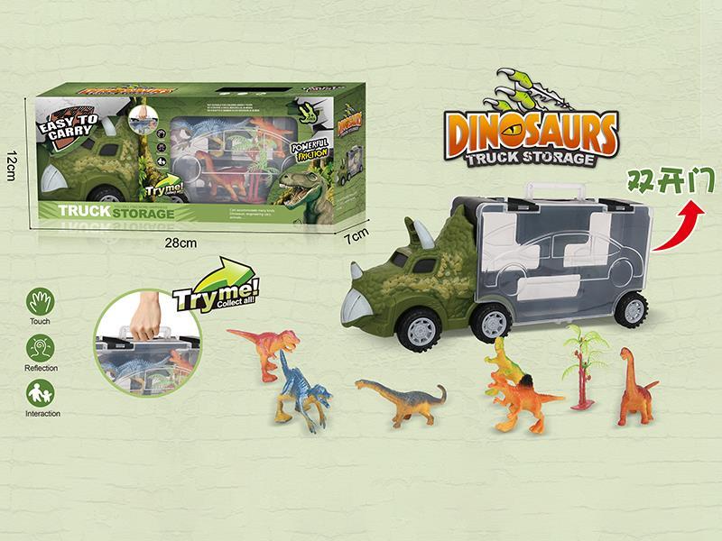 Triceratops Slide Transport Vehicle With 6 Dinosaurs ,1  Tree