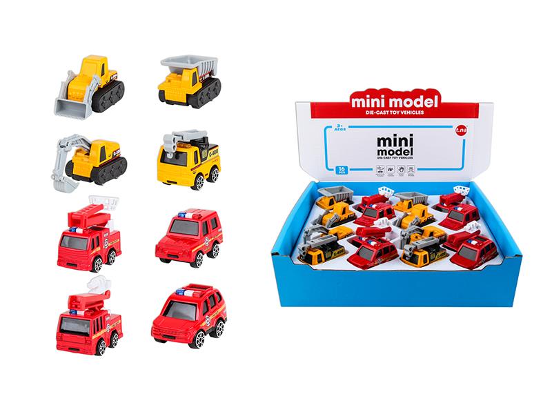 Mini Pull Back Alloy Fire Engine/Engineering Truck 16pcs
