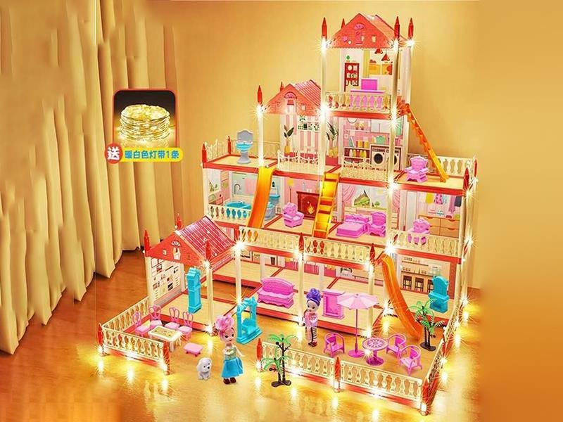 Luxury 4-Story Villa Toy(With Light Strip) With 2 Dolls
