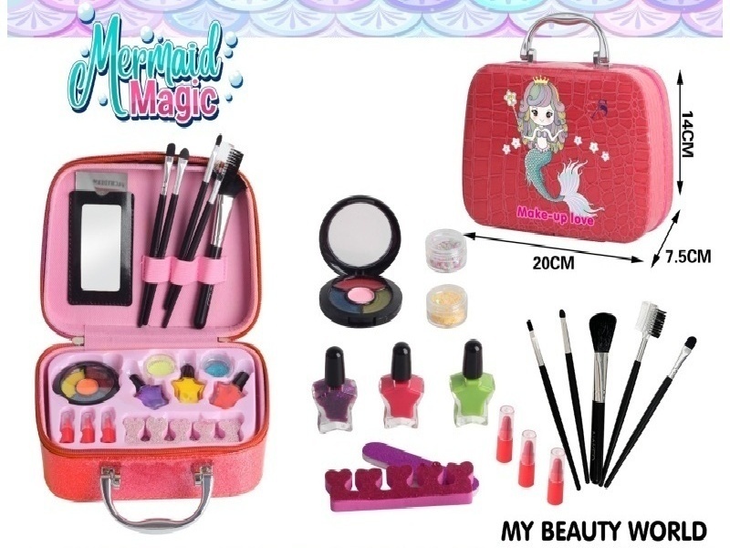 Mermaid Makeup Handbag (With Bright Pink Printed Pattern)