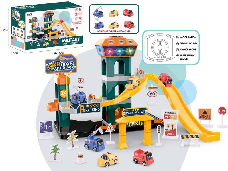 B/O Military Theme Series Three Storey Lifting Track Parking Lot
