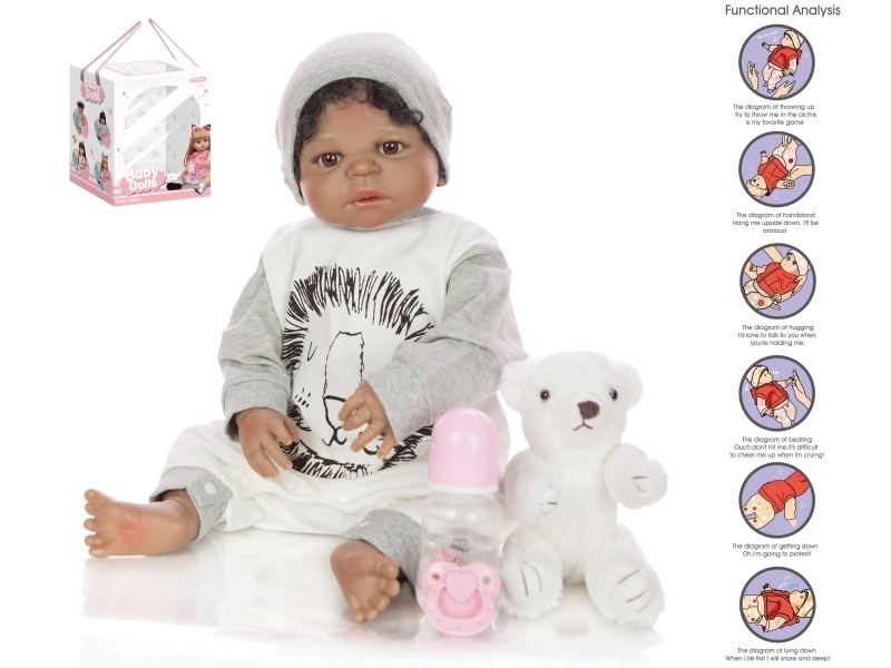 56Cm Rebirth Doll High-Fidelity Baby Doll (Wig) With A Bottle, Magnetic Pacifier, Diaper, Birth Card, Plush Bear, And Gravity Sensing Sound Function