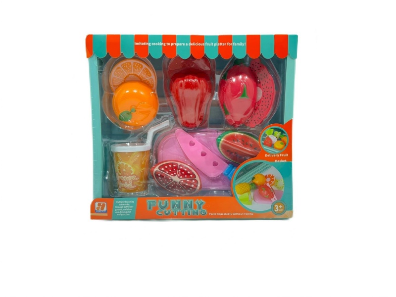 A Set Of 11 Pcs Of Realistic Wooden Frame Cut-Fruit House Game