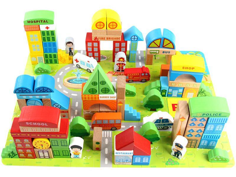 Wooden City Traffic Building Blocks 100PCS