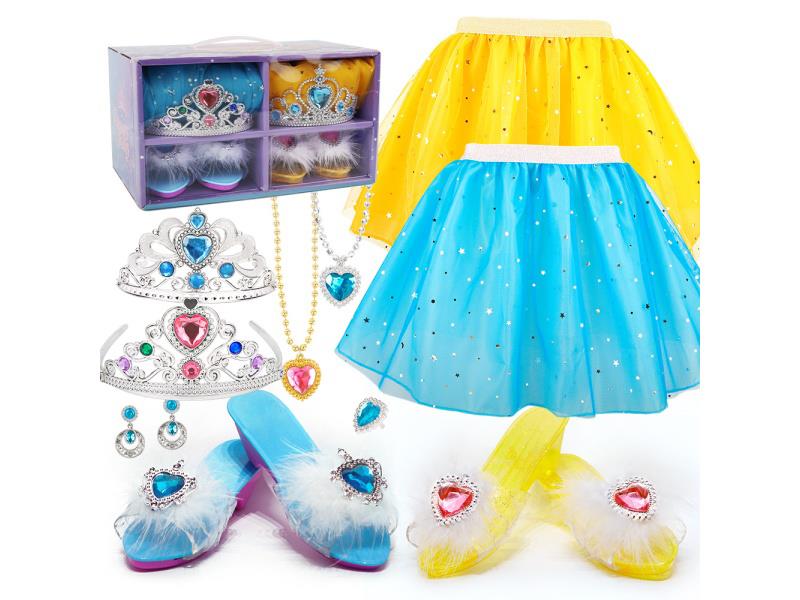 2 Princess Dresses +2 Pairs Of Princess Shoes Set