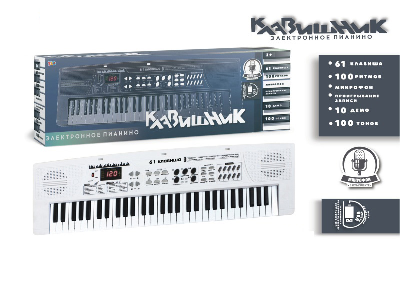 61-Key Russian Multi-Functional Electronic Organ With Digital Function, Usb Connection Cable, Microphone (White)