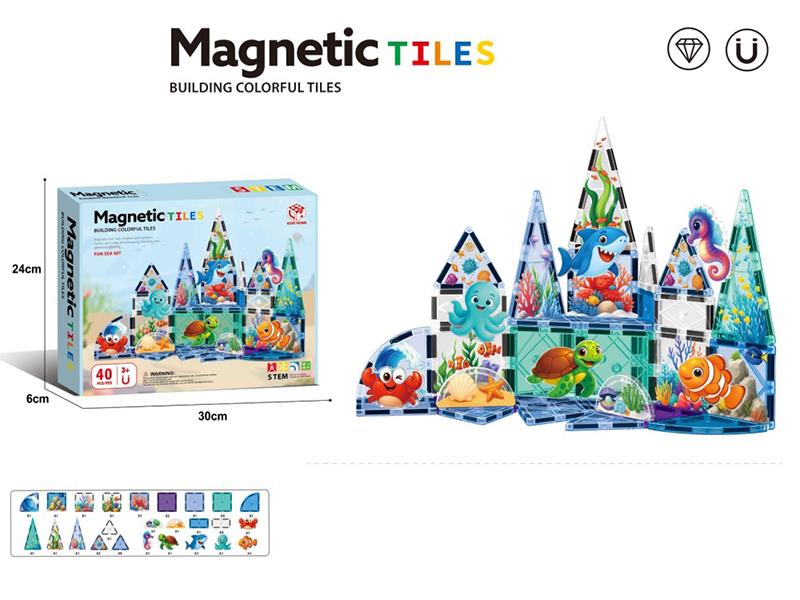 7.5cm Sea Animal Park Series Magnetic Tiles Building Blocks 40pcs