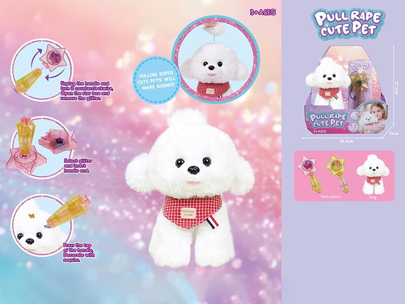 Pull Rope Plush Bichon Dog With Sound