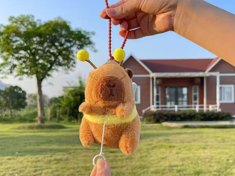 Bee Capybara Plush Toy Plastic Keychain