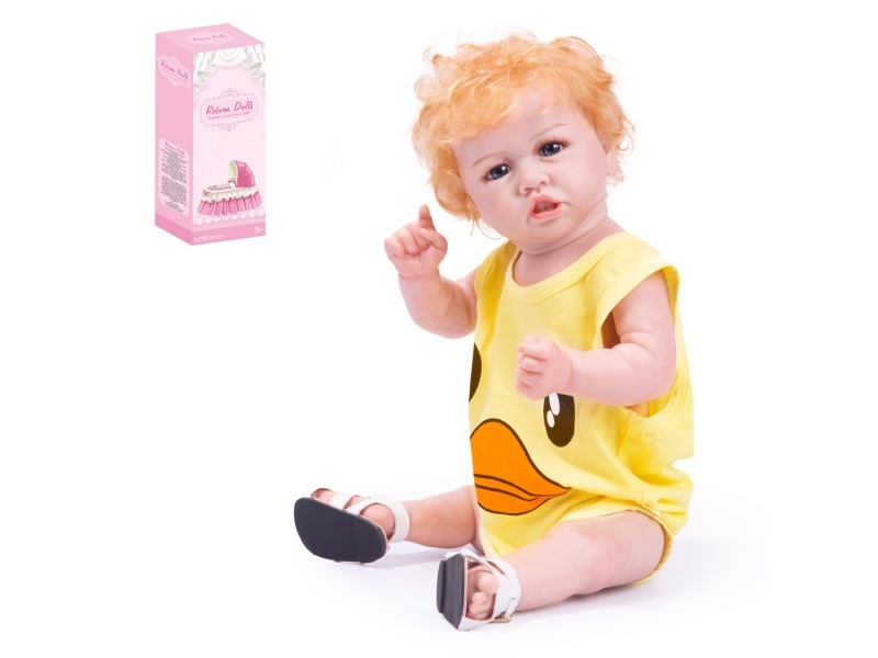 58Cm Reborn Soft Rubber High-Fidelity Baby Doll (Ordinary Pp Car Hair) With Baby Bottle, Magnetic Pacifier, Diaper, Birth Card, Shoes