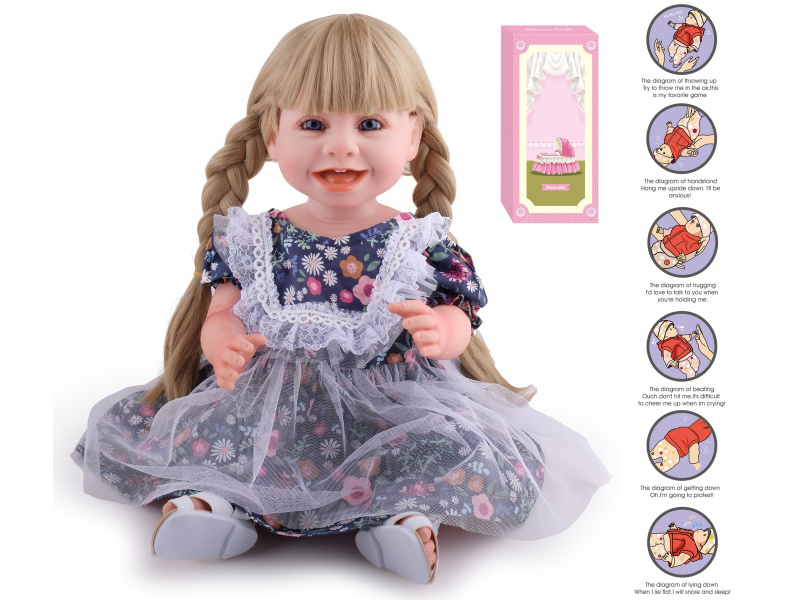 55cm Soft Plastic Reborn Doll(Wig Sheath) With Feeding-Bottle, Magnetic Pacifier, Diaper, Birth Card, With Gravity-Sensing Sound-Emitting Function