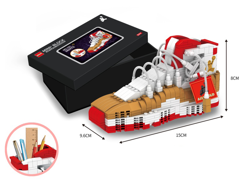 Mini Building Blocks Golden AJ1 Sneakers Pen Holder 589pcs