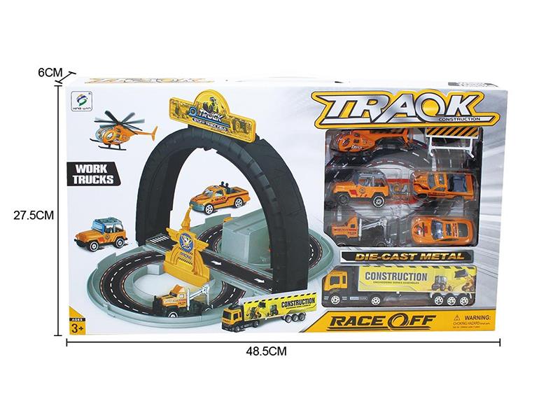 Mini Alloy Work Trucks Toy Deformable Tire Parking Lot Set