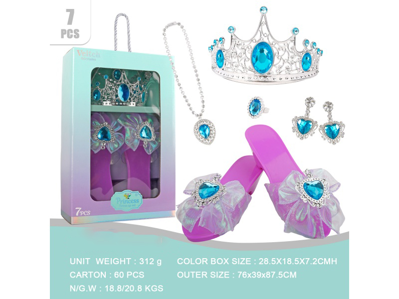 Crown Gauze Net Bow Princess Shoes Set 7Pcs