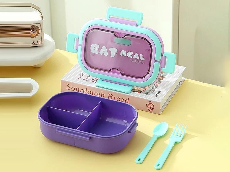 XingLe Bento Box (3-Compartment PP Style With Fork and Spoon, 1000ML) Materials: PP, SILICONE, ASHS CODE