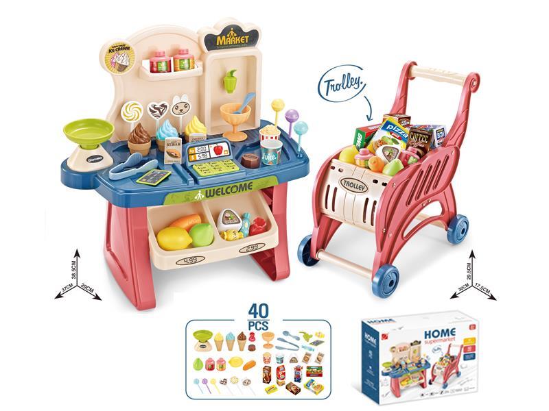 Mini Multi-Function Supermarket Table+Shopping Cart