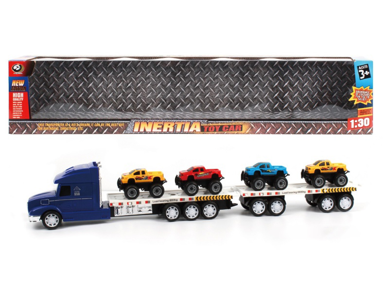 Friction Trailer With Four Pickup Trucks